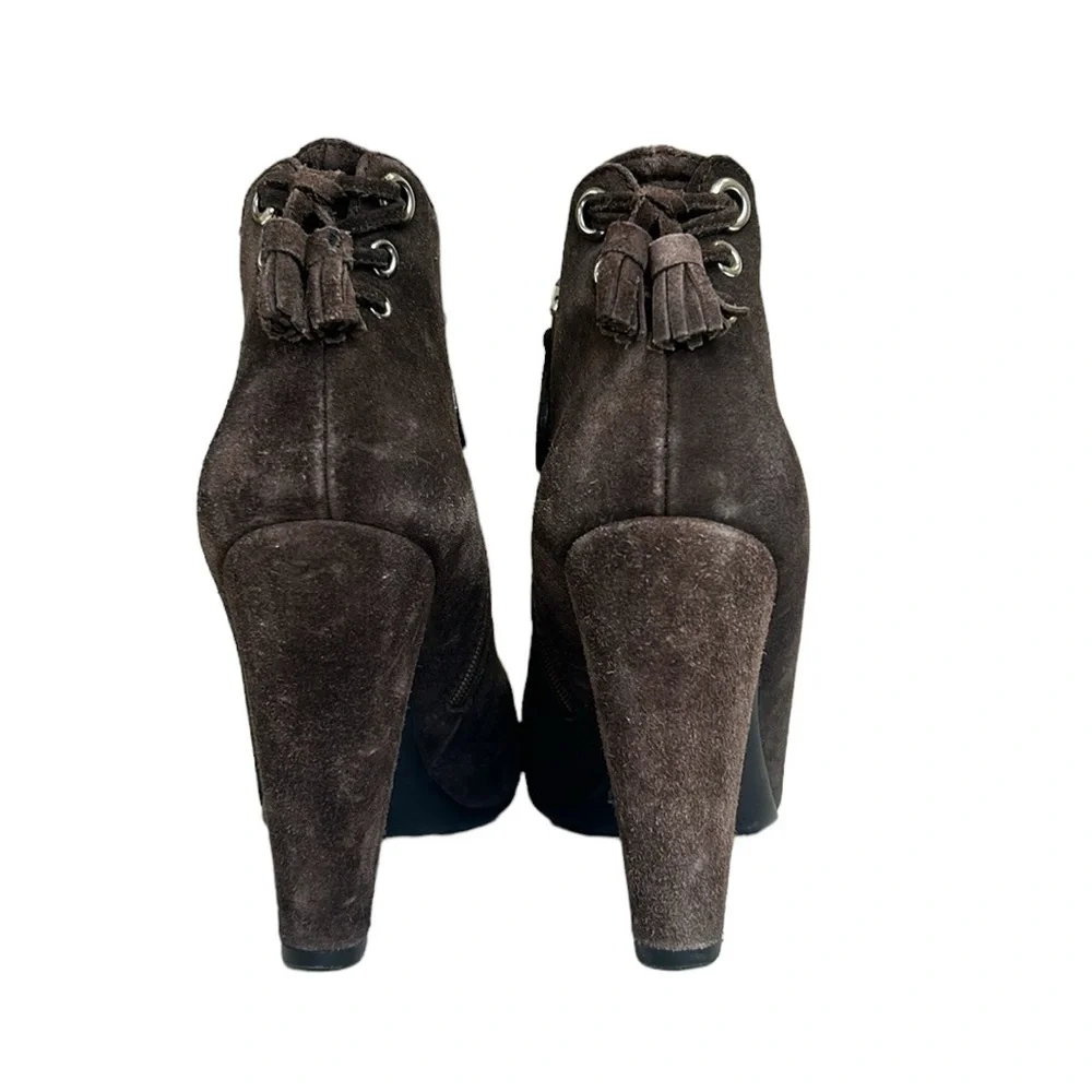 Prada The Original Car Shoe Gray Suede‎ Booties Tassels 39/8-8.5